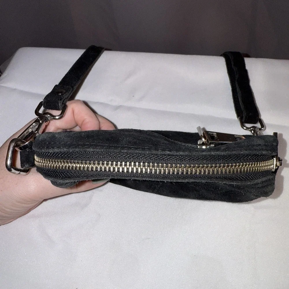 Nunoo Urban Outfitters Women's Black Crossbody Bag Suede Leather Handbag Purse